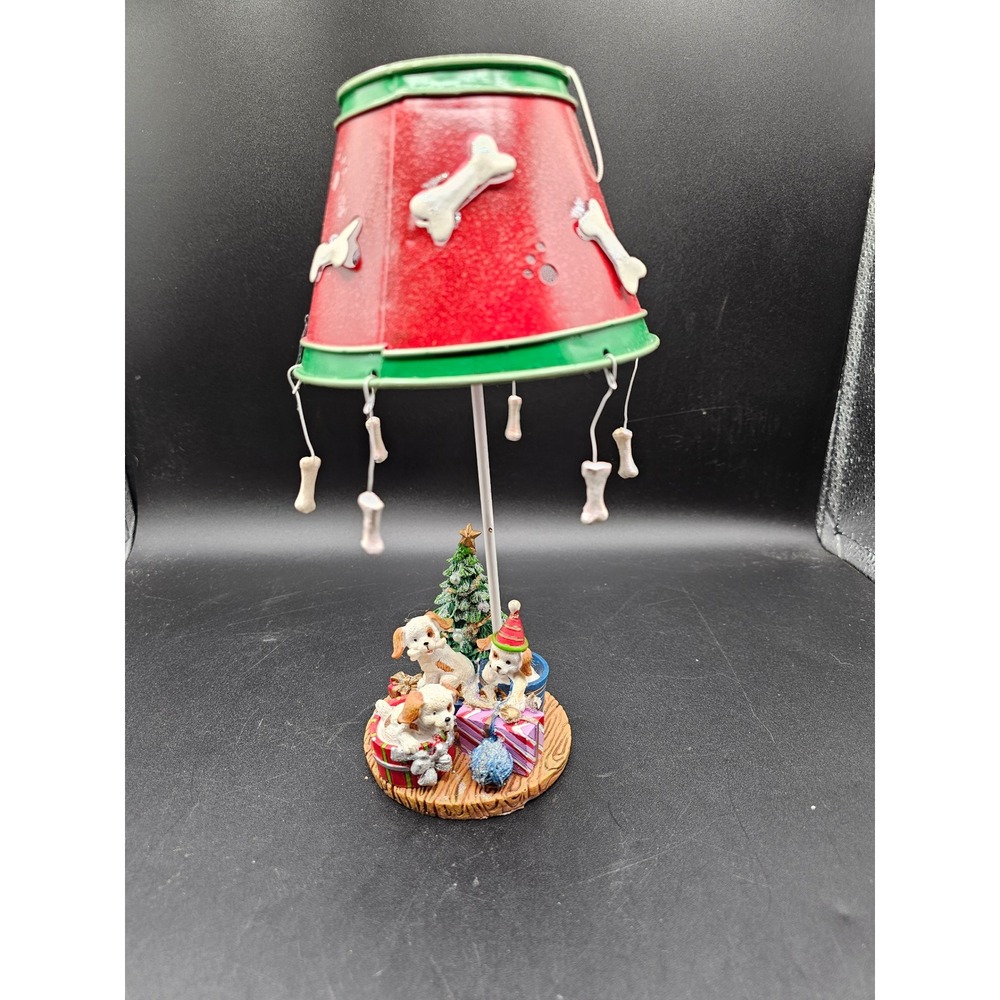 Christmas Puppy Dog Tea Light Candle Holder Metal Shade Bone Charms HolidayDecor